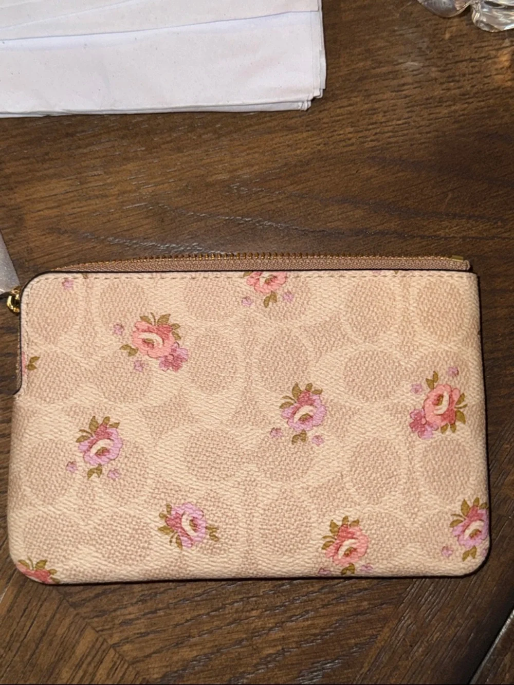 Coach Pink Floral Signature Zip Wristlet Pouch - Picture 3 of 5